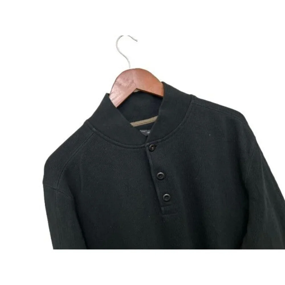 Banana Republic Cotton Waffle Henley Sweater Black Size Large